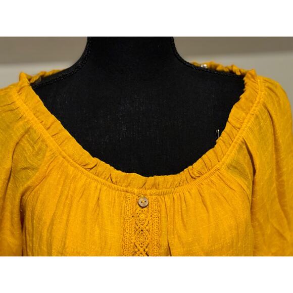 Naïf Womens sz M petite Boho Cottagecore Ruffled Dress MIDI Cowgirl mustard chic - Picture 4 of 7